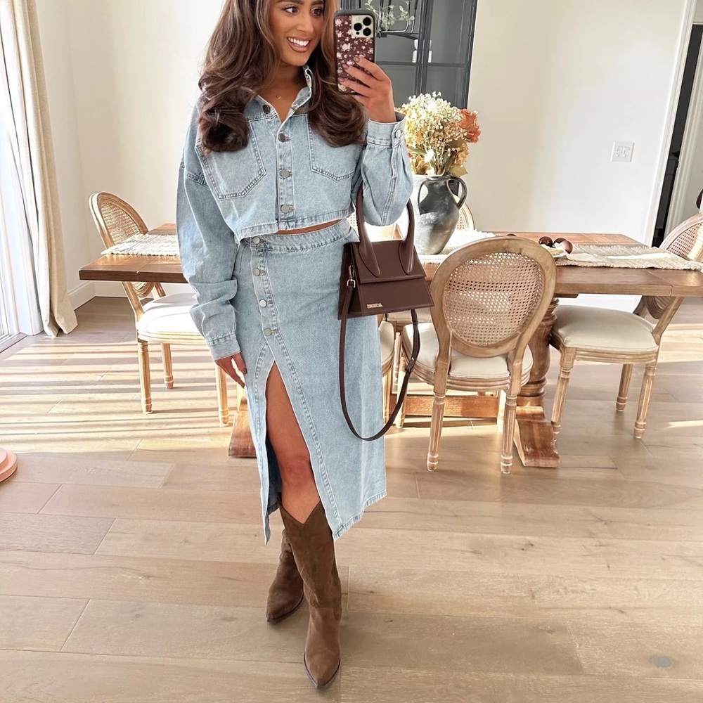 *24 HOUR SALE* Just Getting Started Denim Jacket and Midi Skirt Set - Picture 8 of 8